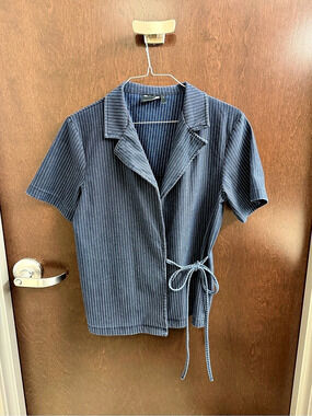 ASOS DESIGN Striped Wrap Blouse in Blue
